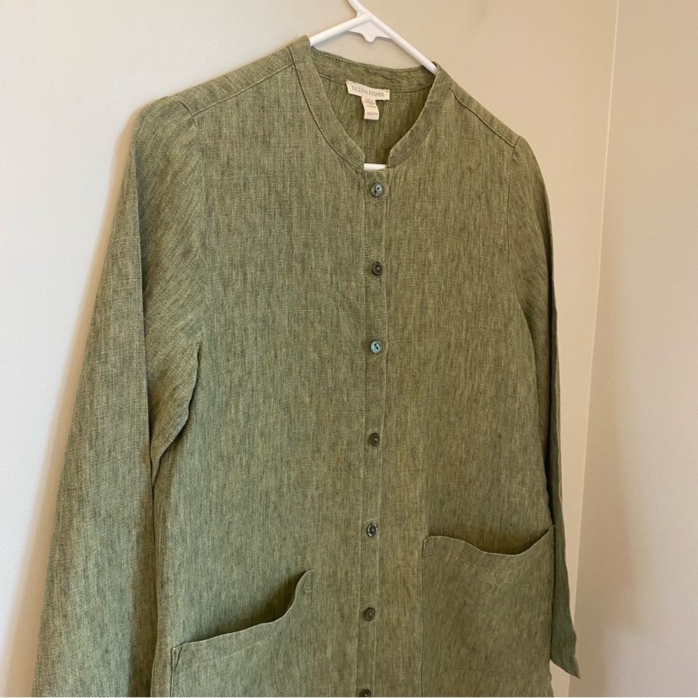 Eileen Fisher Washed Organic Linen Delave Long Shirt XXS Cottagecore Lagenlook - Picture 3 of 13